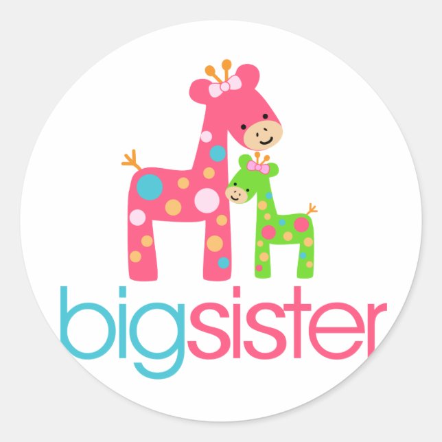 Funky Giraffe Big Sister Tshirt Classic Round Sticker (Front)