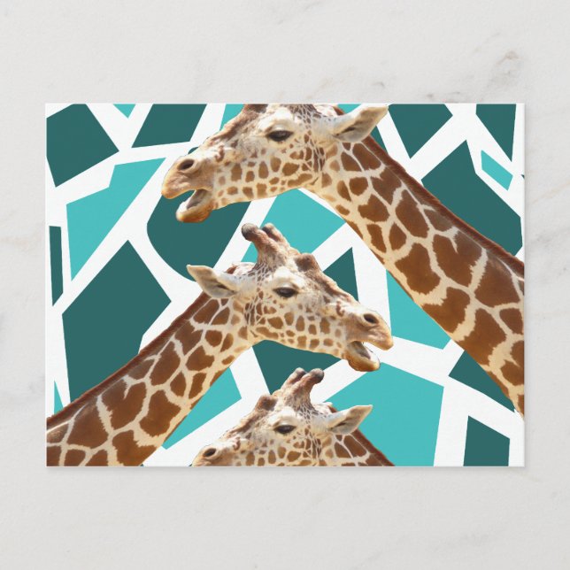 Funky Giraffe Print Teal Blue Wild Animal Pattern Postcard (Front)