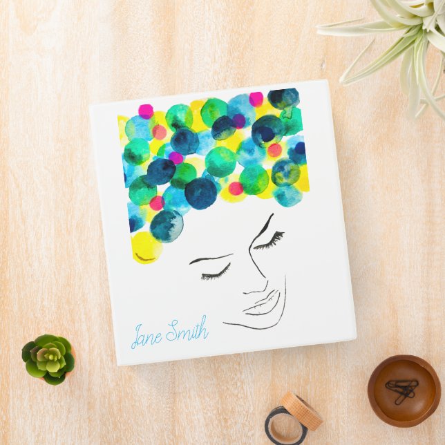 Funky girl cool hair watercolor binder (In Situ)