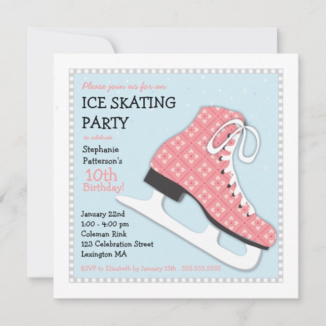Funky Girl Ice Skating Birthday Party Invitation (Front)