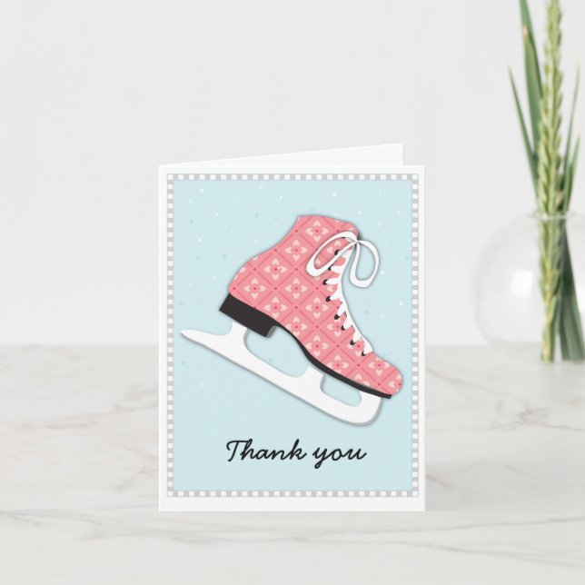 Funky Girl Ice Skating Party Thank You Note Card (Front)