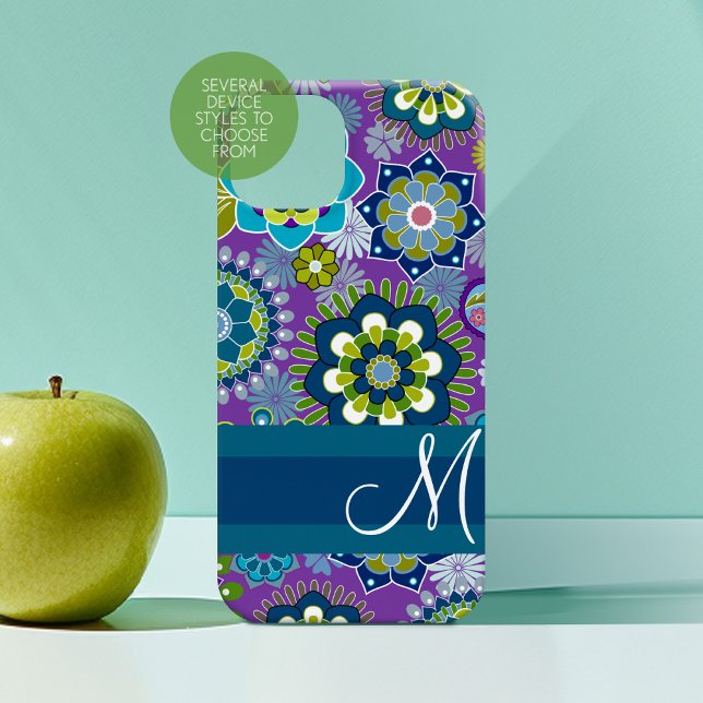 Funky Girly Floral Pattern with monogram Case-Mate iPhone Case (Personalized Phone Case with Custom Monogram)