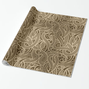 Funky Gold Abstract Paisley Pattern Wrapping Paper