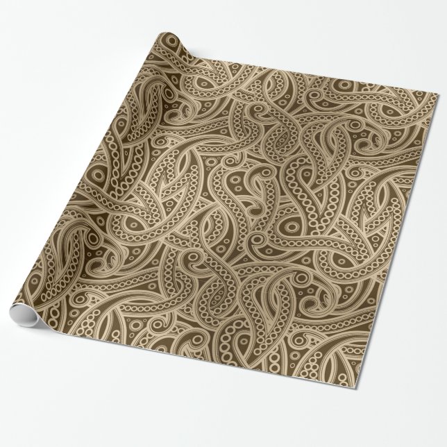 Funky Gold Abstract Paisley Pattern Wrapping Paper (Unrolled)
