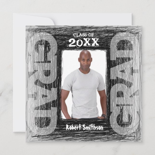 Funky Graduation Invitation Grey Scratch Square (Front)
