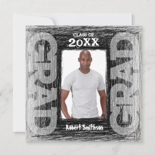 Funky Graduation Invitation Grey Scratch Square