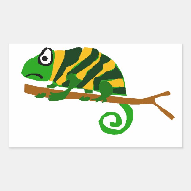 Funky Green and Yellow Chameleon Lizard Art Sticker (Front)