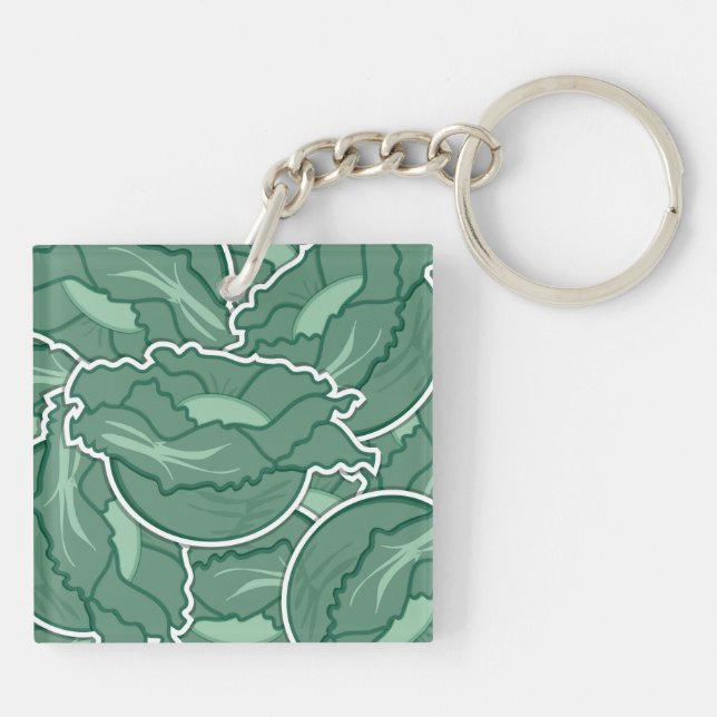 Funky green cabbage keychain (Back)