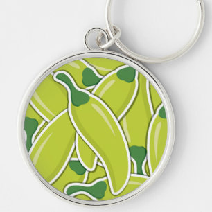Funky green chilli peppers keychain
