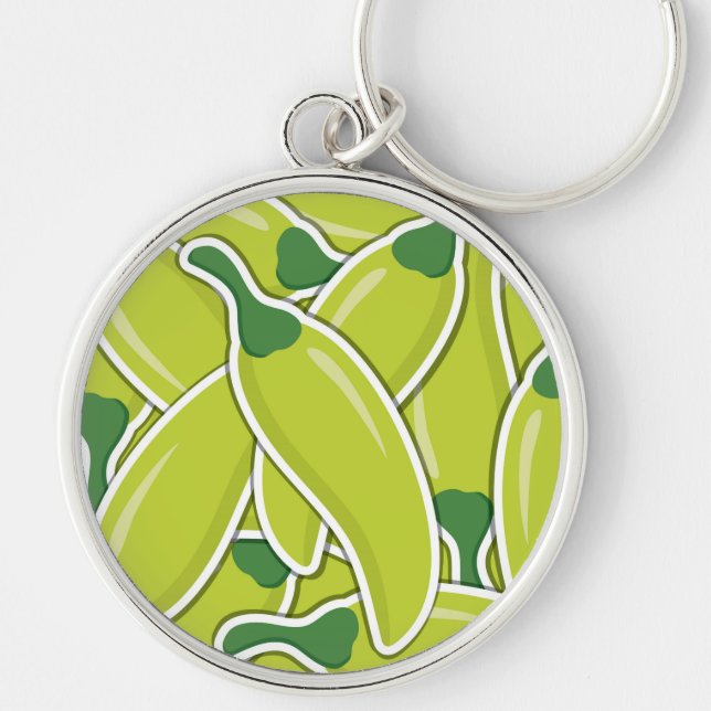 Funky green chilli peppers keychain (Front)