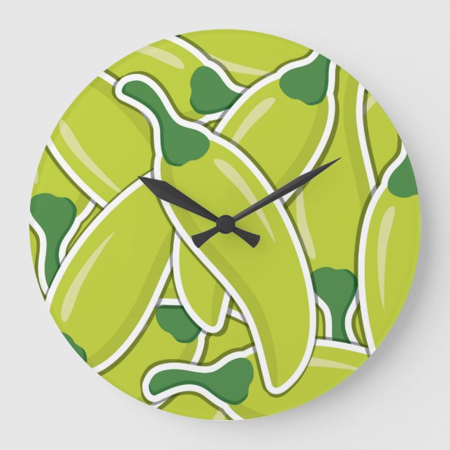 Funky green chilli peppers large clock (Front)