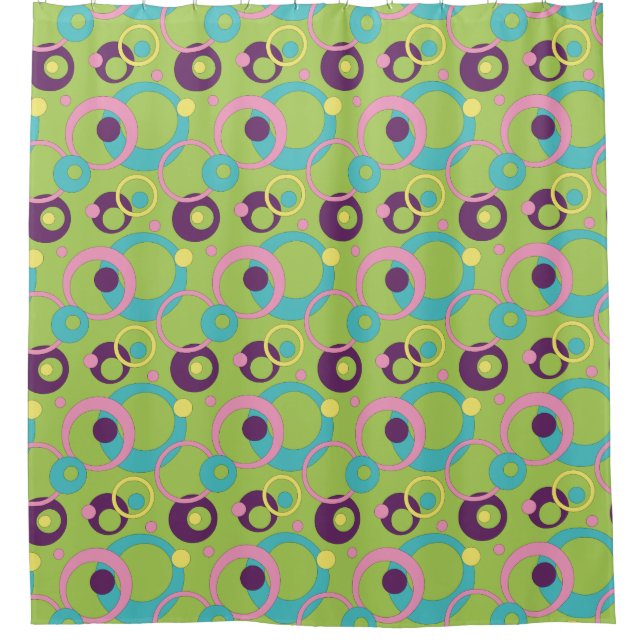 Funky Green Circles Shower Curtain (Front)