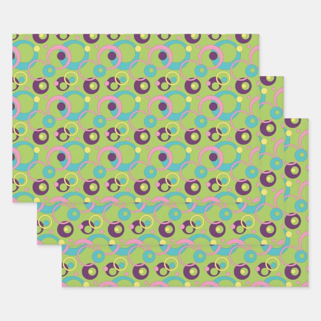 Funky Green Circles Wrapping Paper Set (Set)