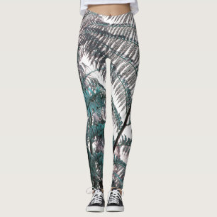 Funky Green Fern Leaves Plant Print Leggings