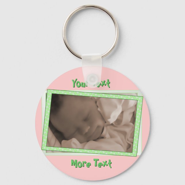 Funky Green Polka Dot Frame Keychain (Front)