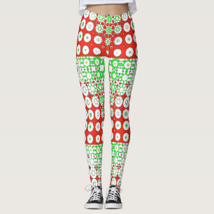 Funky Green, Red, Pattern, Flowers,  Leggings