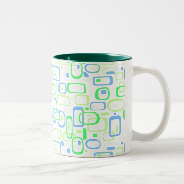 Funky Green Retro Pattern Two-Tone Coffee Mug (Right)