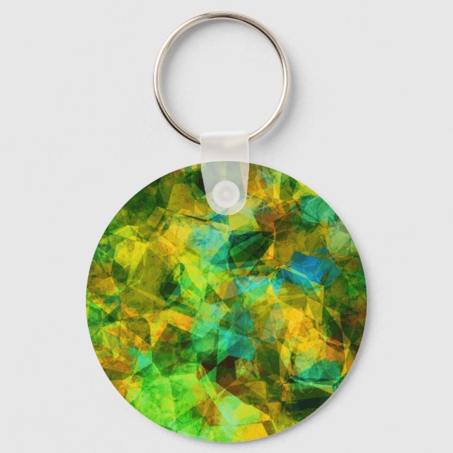Funky Greens Modern Abstract Design Keychain (Front)