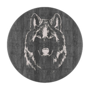 Funky Grey And White Wolf Face Head Sketch Cutting Board