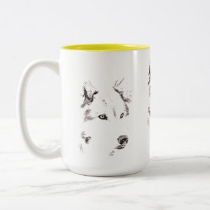 Funky Grey And White Wolf Face Head Sketch Two-Tone Coffee Mug