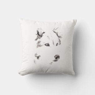 Funky Grey Wolf Face Head Sketch Throw Pillow