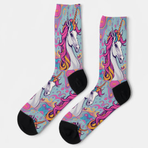 Funky groovy girlie pink-baby blue Unicorn Socks