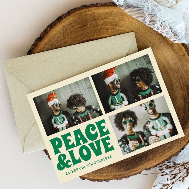 Funky Groovy Merry Xmas 3 Photo Christmas  Card (Creator Uploaded)