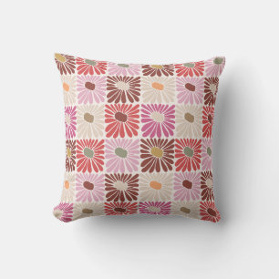 Funky Groovy Retro Flowers Pattern Throw Pillow