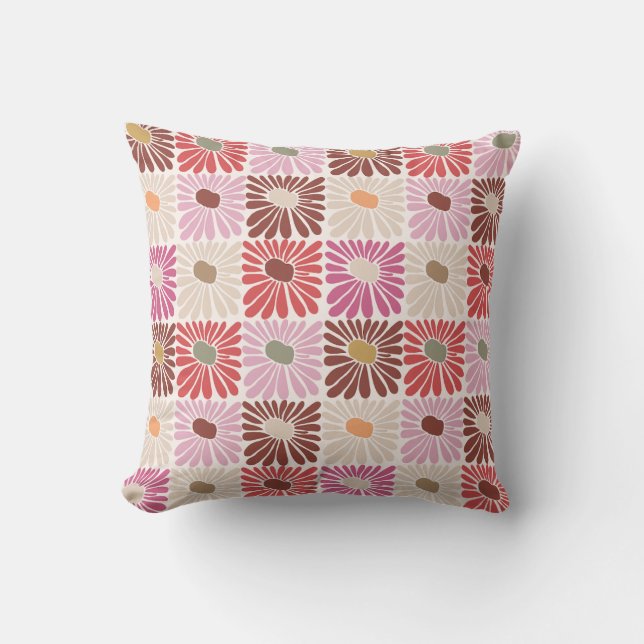 Funky Groovy Retro Flowers Pattern Throw Pillow (Front)