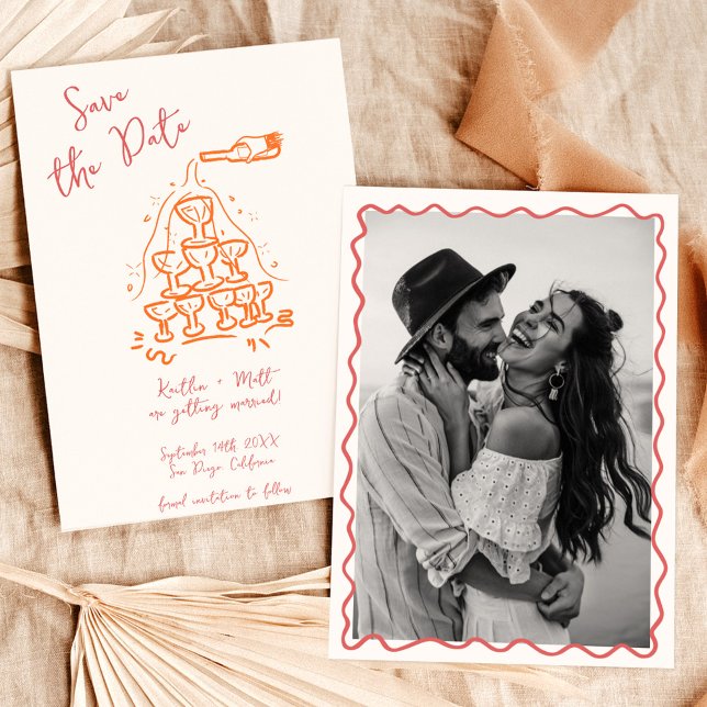 Funky Hand Drawn Champagne Tower Save the Date Invitation (Creator Uploaded)