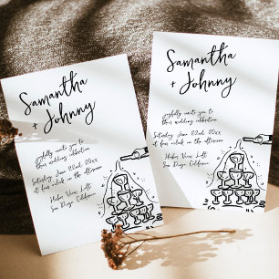 Funky Hand Drawn Champagne Tower Wedding Invitation