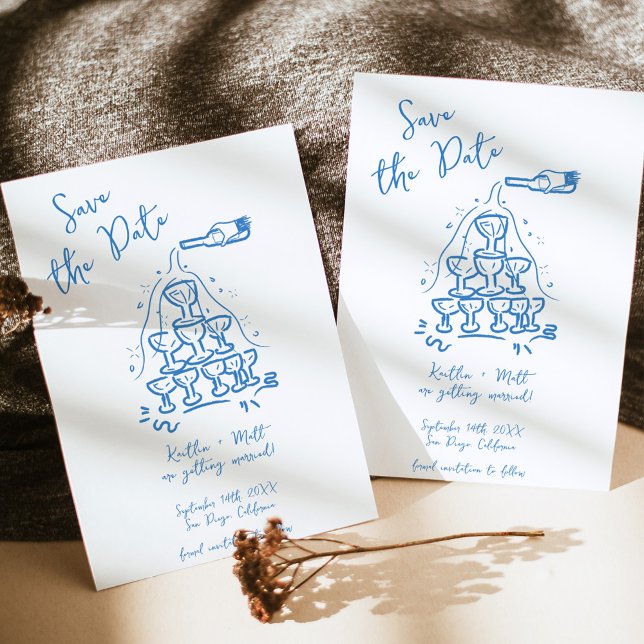 Funky Hand Drawn Champagne Tower Wedding Invitation (Creator Uploaded)