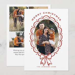Funky Hand Drawn Christmas Red Bow 5 Photo Holiday Card