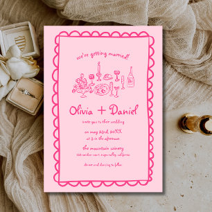 Funky Hand Drawn Pink Handwriting Wedding Invitation