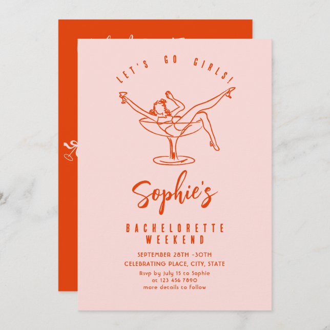 Funky Hand Drawn Scribble Retro Bachelorette Party Invitation (Front/Back)
