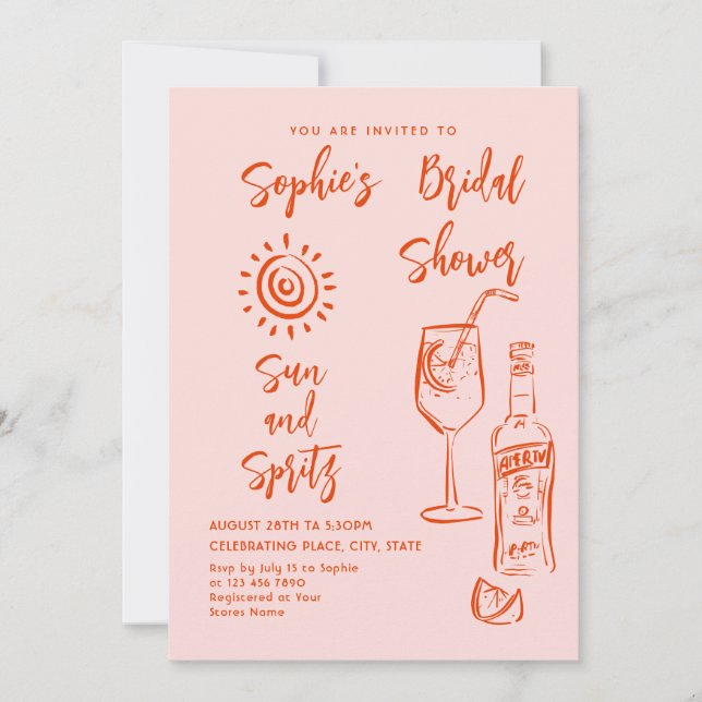 Funky Hand Drawn Scribble Retro Bridal Shower Invitation (Front)