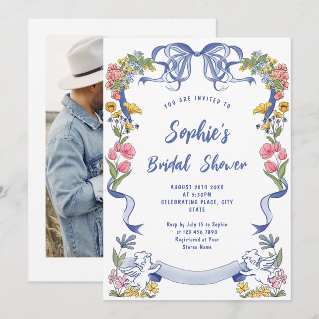 Funky Hand Drawn Scribble Retro Bridal Shower Invitation (Front/Back)