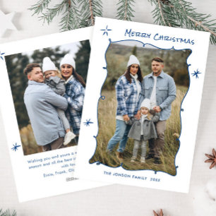 Funky Hand Drawn Scribble Retro Christmas 2 Photo Holiday Card