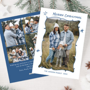 Funky Hand Drawn Scribble Retro Christmas 5 Photo Holiday Card