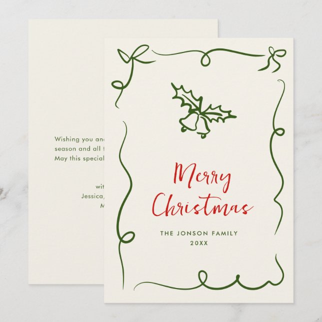 Funky Hand Drawn Scribble Retro Christmas Holiday Card (Front/Back)