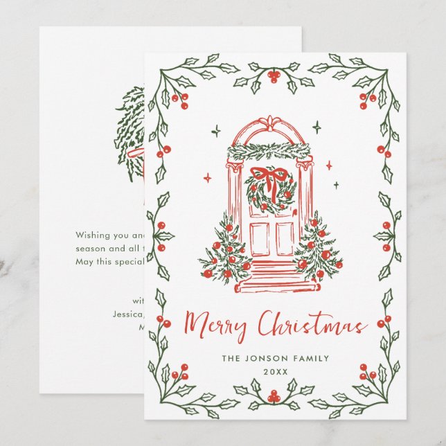 Funky Hand Drawn Scribble Retro Christmas Holiday Card (Front/Back)