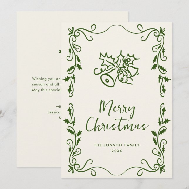 Funky Hand Drawn Scribble Retro Christmas Holiday Card (Front/Back)