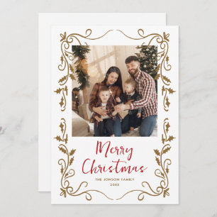 Funky Hand Drawn Scribble Retro Christmas Photo Holiday Card
