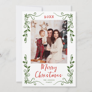 Funky Hand Drawn Scribble Retro Christmas Photo Holiday Card
