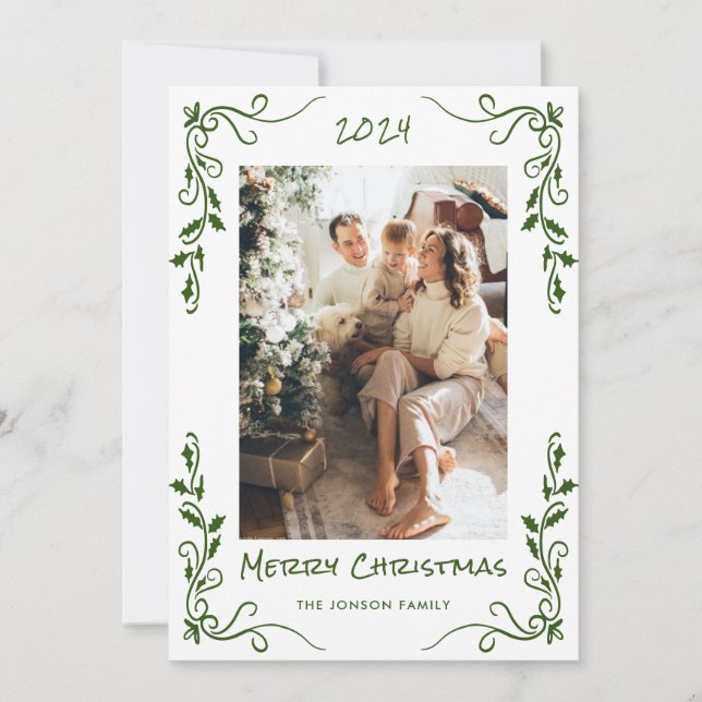 Funky Hand Drawn Scribble Retro Christmas Photo Holiday Card (Front)