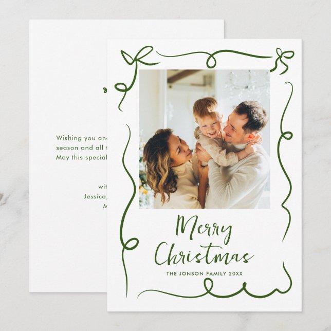 Funky Hand Drawn Scribble Retro Christmas Photo Holiday Card (Front/Back)