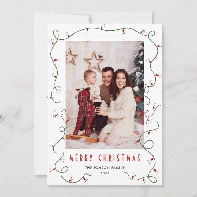 Funky Hand Drawn Scribble Retro Christmas Photo Holiday Card (Front)