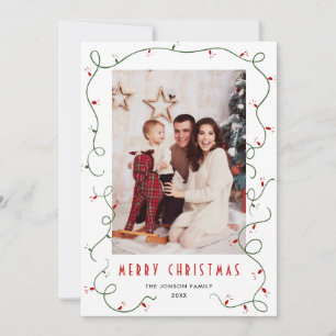 Funky Hand Drawn Scribble Retro Christmas Photo Holiday Card