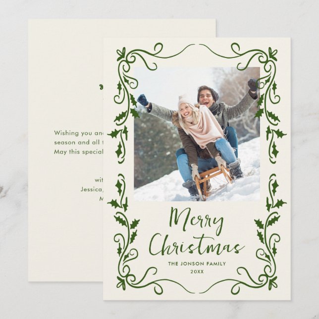 Funky Hand Drawn Scribble Retro Christmas Photo Holiday Card (Front/Back)