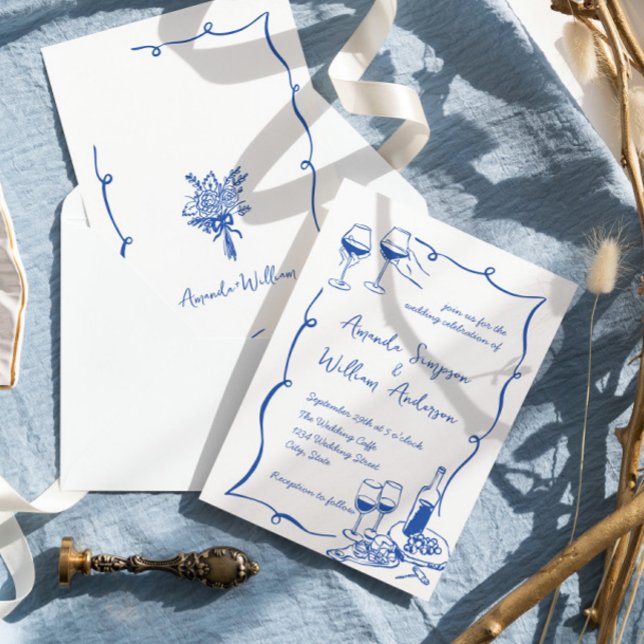 Funky Hand Drawn Scribble Retro Wedding Invitation (Creator Uploaded)